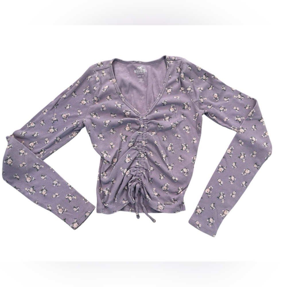 Hollister Cinched Long Sleeve Floral Purple Top